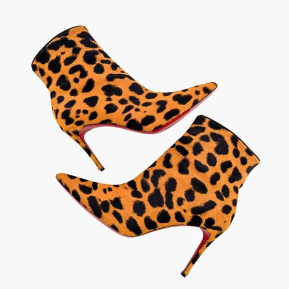 Christian Louboutin So Kate 85 Ankle Booties EU 37.5 US 7.5 Leopard Pony Heels - Picture 7 of 14